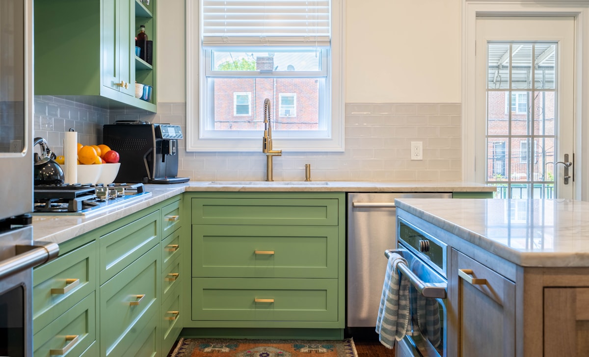 Kitchen cabinet painting Toronto — green finish